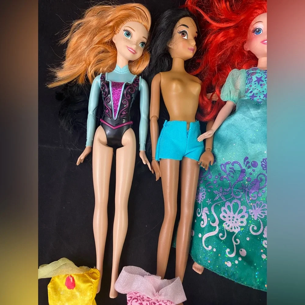 Disney Princess Dolls Dresses Mixed LOT Frozen Elsa Ariel Jasmine etc Needs TLC